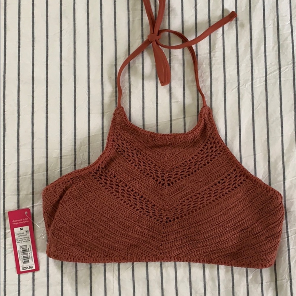NWT - Rust Orange Crochet Swim Top